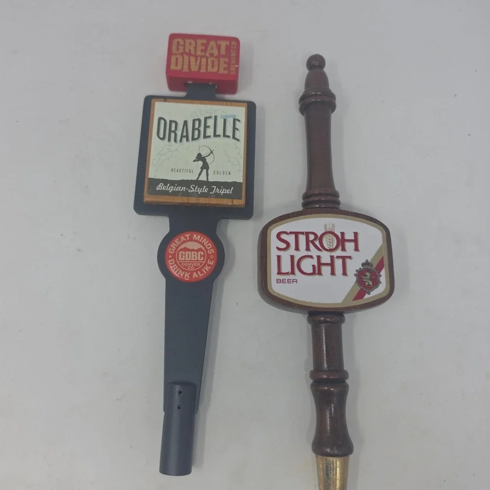 Great Divide Orabelle Belgian Tripel & Stroh Light Beer Tap Handle Lot of 2 Bar